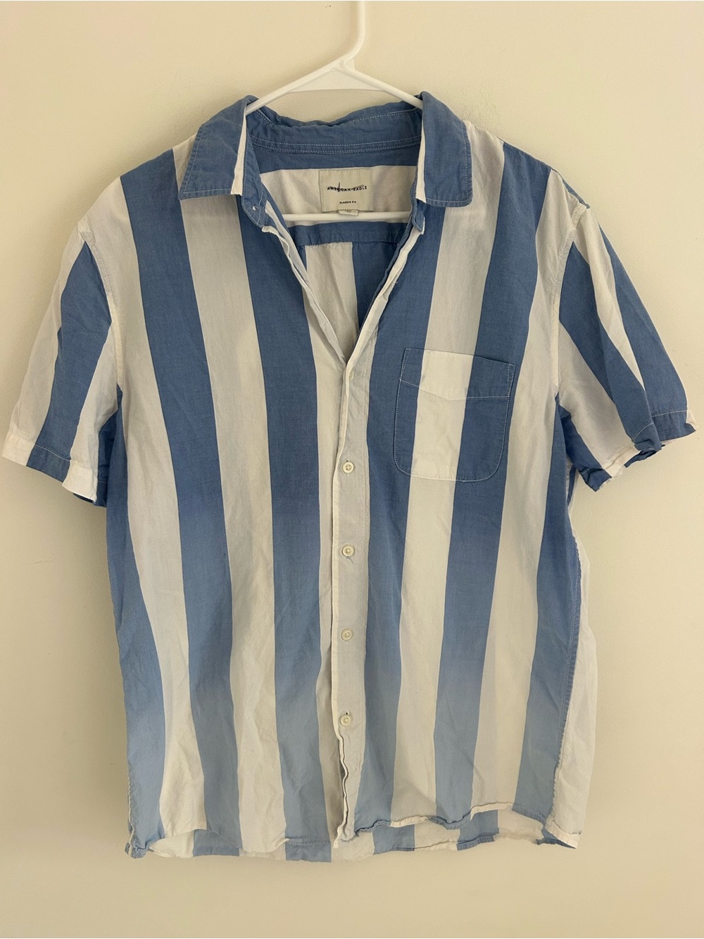 American Eagle Outfitters Blue and White Vertical Stripe Button-Down Shirt
